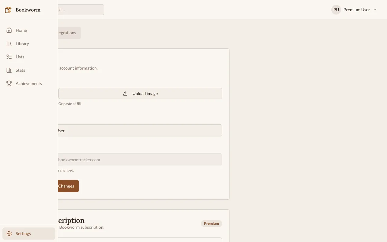 Página de Configurações mostrando perfil, assinatura e preferências de notificação